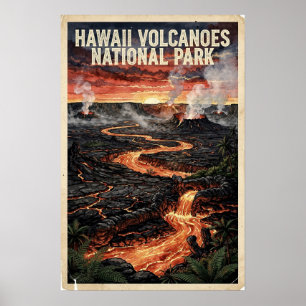 Poster Parque Nacional dos Vulcões do Havaí Viagem Vintag