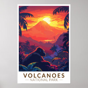 Poster Parque Nacional dos Vulcões Viagem Gorila da Monta