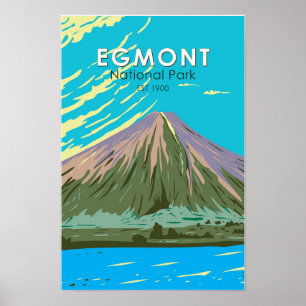 Poster Parque Nacional Egmont Vintage, Nova Zelândia