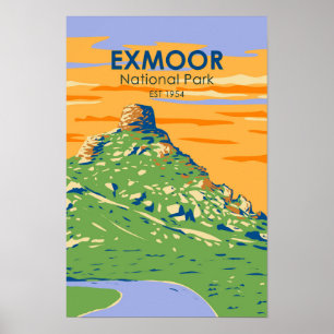 Poster Parque Nacional Exmoor Castle Rock Inglaterra Vint