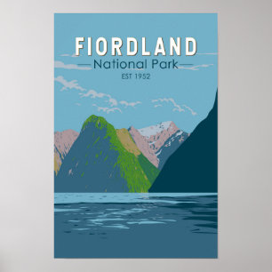 Poster Parque Nacional Fiordland Nova Zelândia Viagem Art