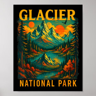 Poster Parque nacional glaciar viagem retrô montanha