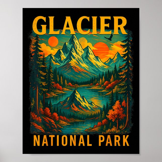 Poster Parque nacional glaciar viagem retrô montanha (Frente)