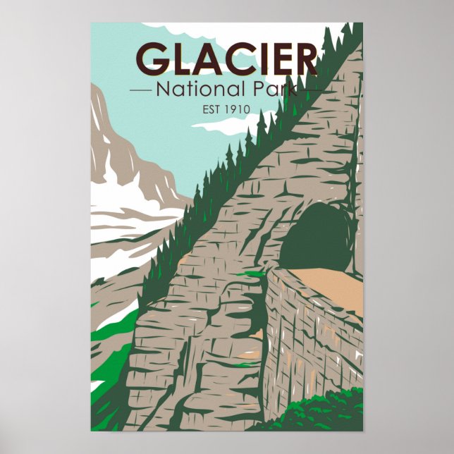 Poster Parque Nacional Glacier indo para o Retro da Estra (Frente)