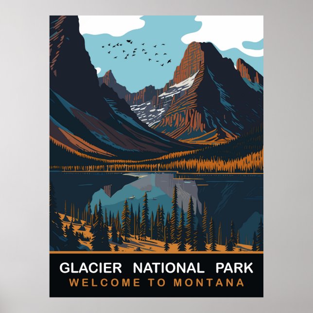 Poster Parque Nacional Glacier, MT, Viagem Antiga (Frente)