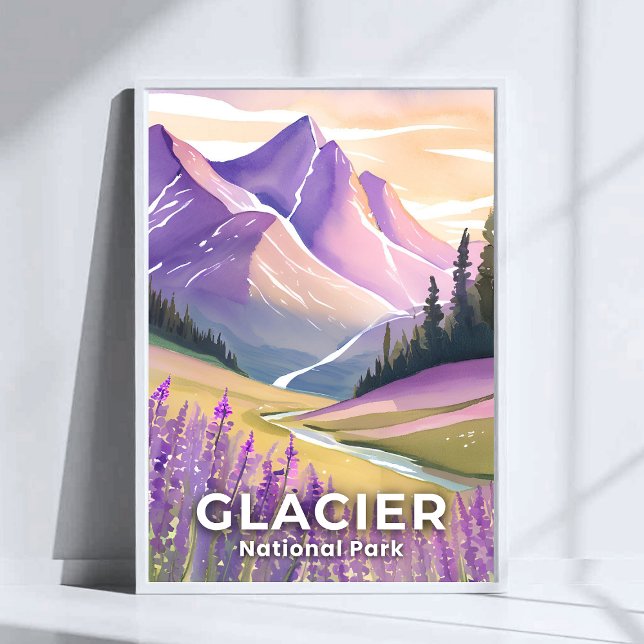 Poster Parque Nacional Glacier | Primavera Lavanda Waterc (Criador carregado)