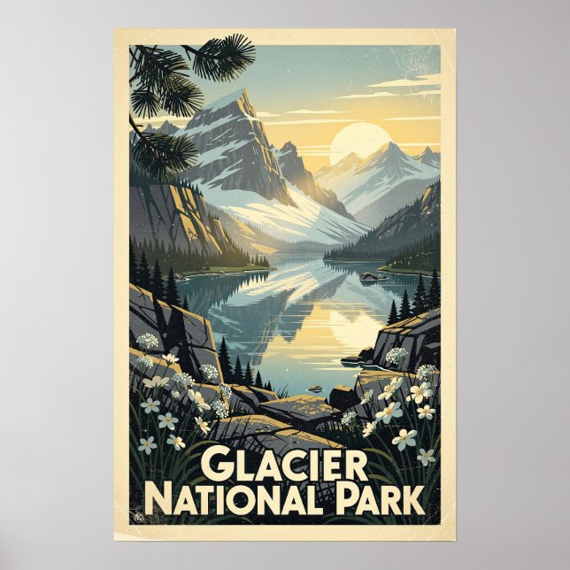 Poster Parque Nacional Glacier Retro (Frente)