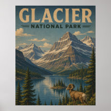 Parque Nacional Glacier Vintage Estilo WPA Montanh