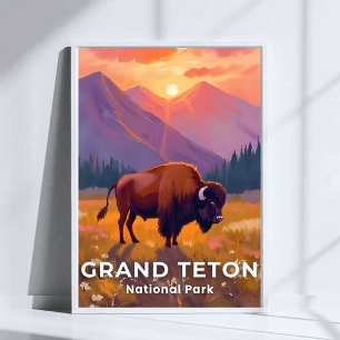 Poster Parque Nacional Grand Teton Bison Viagem Wyoming