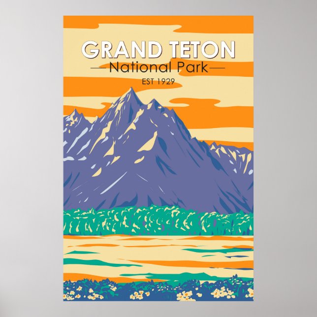 Poster Parque Nacional Grand Teton Em Primavera Vintage (Frente)