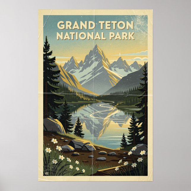 Poster Parque Nacional Grand Teton Retro (Frente)
