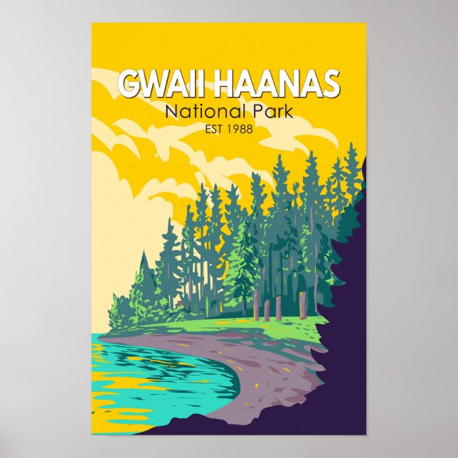 Poster Parque Nacional Gwaii Haanas Canadá Viagem Vintage (Frente)