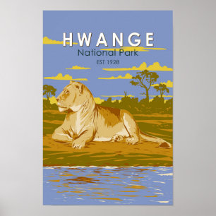 Poster Parque Nacional Hwange Zimbabwe Viagem Arte Vintag