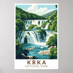 Poster Parque Nacional Krka Croácia Ilustração Arte Viage