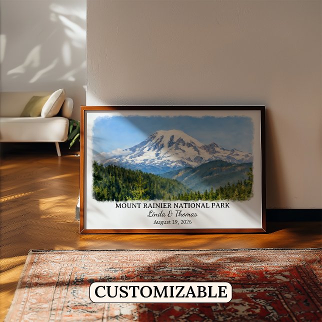 Poster Parque Nacional Mount Rainier Washington Aquarela (Criador carregado)
