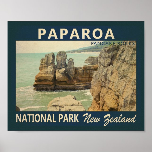Poster Parque Nacional Paparoa, Nova Zelândia Vintage (Frente)