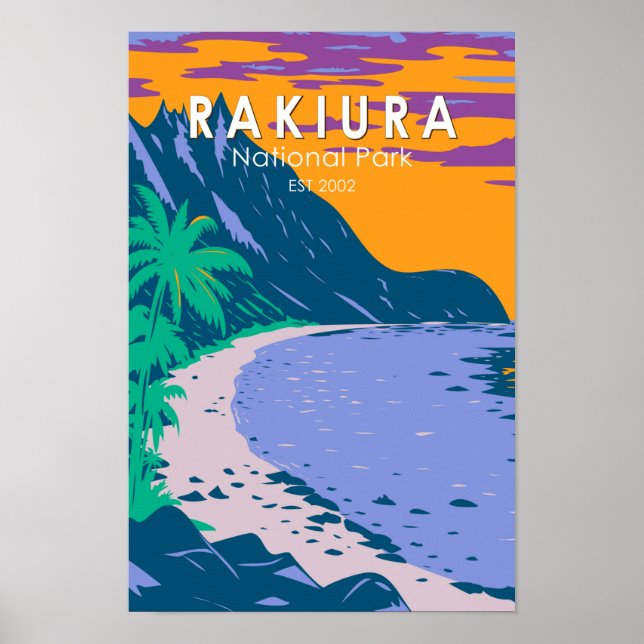 Poster Parque Nacional Rakiura, Nova Zelândia Vintage (Frente)