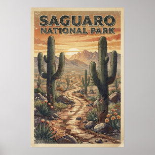 Poster Parque Nacional Saguaro em Aquarela Retrô