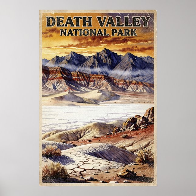 Poster Parque Nacional Vale da Morte em Aquarela Retrô (Frente)
