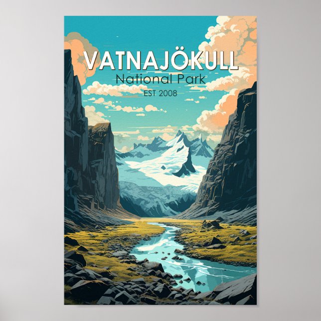 Poster Parque Nacional Vatnajokull, Islândia Viagem Vinta (Frente)