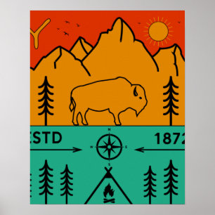 Poster Parque Nacional Yellowstone Retro Wyoming EUA Biso
