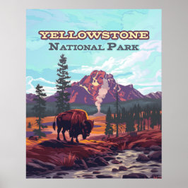 Poster Parque Nacional Yellowstone Wyoming Bison Geyser