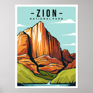 Poster Parque Nacional Zion Utah Ilustração de viagem