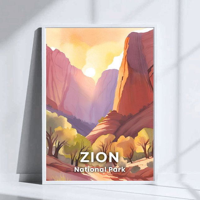 Poster Parque Nacional Zion | Viagem Watercolor (Criador carregado)
