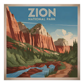 Pôster Parque Nacional Zion vintage