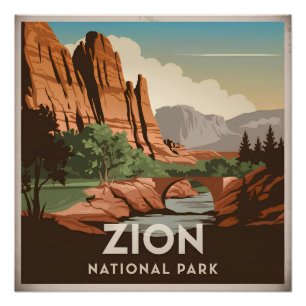 Pôster Parque Nacional Zion vintage