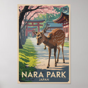 Poster Parque Nara Japão Ilustração de Veado Arte de Viag