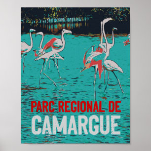 Poster Parque regional de Camargue, França, flamingos ros