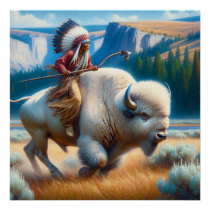 Pôster Parque White Buffalo Yellowstone Com Arte Indiana