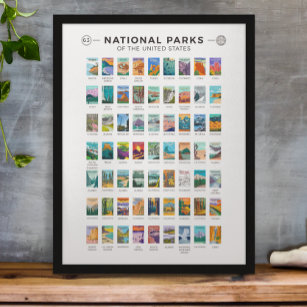 Poster Parques Nacionais da Lista dos Estados Unidos Vint