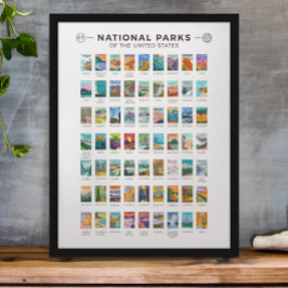 Poster Parques Nacionais dos EUA Lista Vintage
