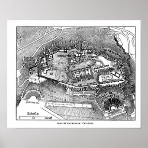 Pôster Partenon no Mapa de Atenas
