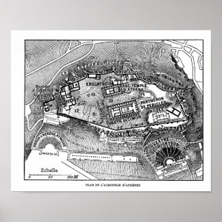 Pôster Partenon no Mapa de Atenas