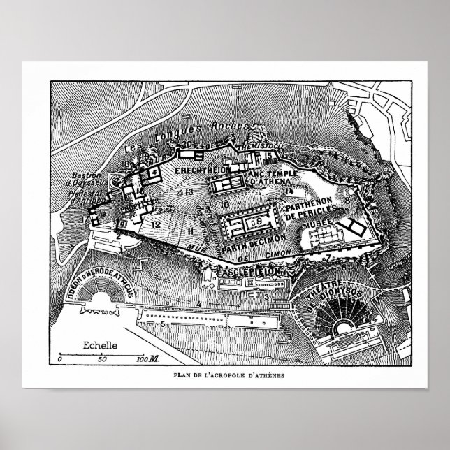 Pôster Partenon no Mapa de Atenas (Frente)