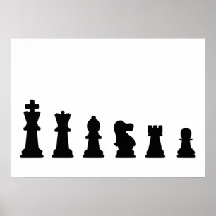 Poster Partes de xadrez pretas no branco