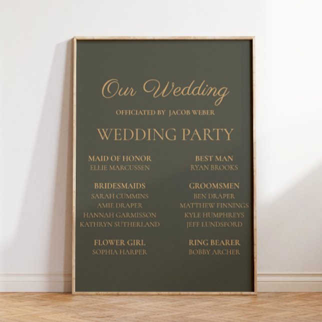 Poster Partido Bridal do Casamento Verde-Oliva (Dark olive/sage green wedding party sign)