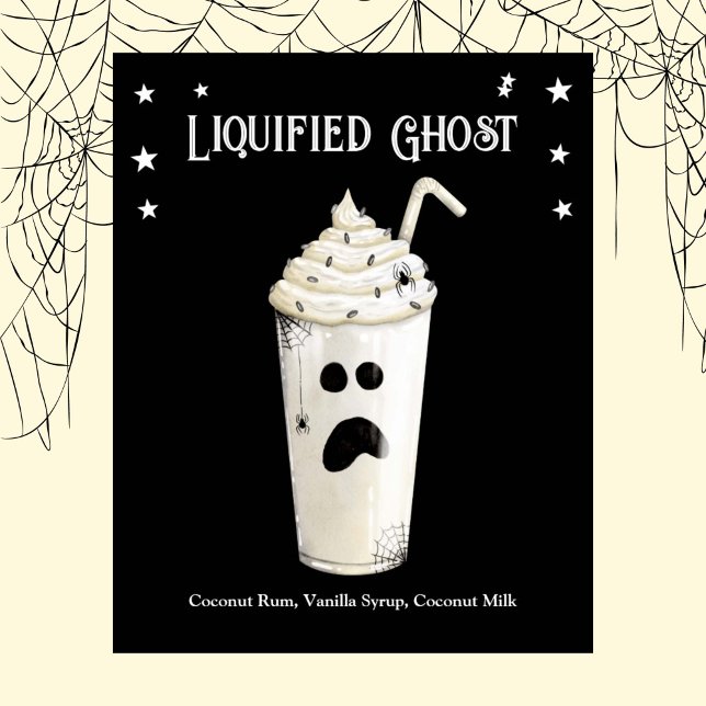 Poster Partido Cocktail do Dia das Bruxas - Receita Ghost (Halloween Cocktail Party Liquified Ghost Recipe Poster)