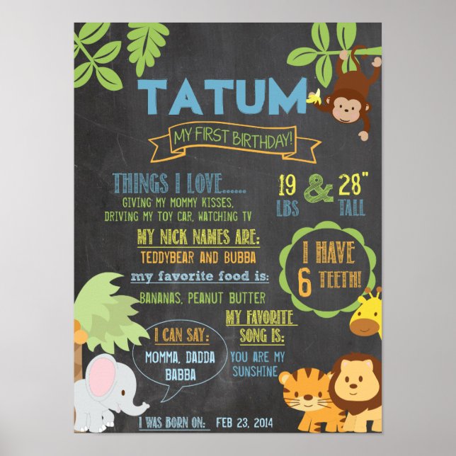 Poster Partido da Selva de Chalkboard personalizado com p (Frente)