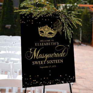 Poster Partido Elegante Black Dourado Glitter Mascarada