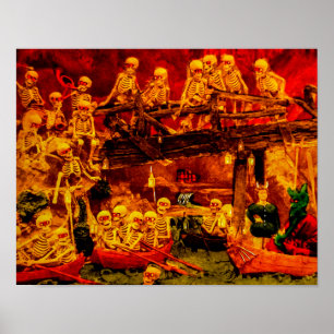 Pôster Partido francês do vintage no diabo dos esqueleto