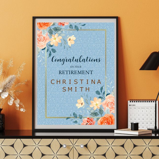 Poster Partido Moderno Elegante de Aposentação Floral de  (Modern Elegant Floral Watercolor Retirement Party Poster)