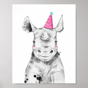 Poster Partido Rhino Wild Safari Animais de Aniversário