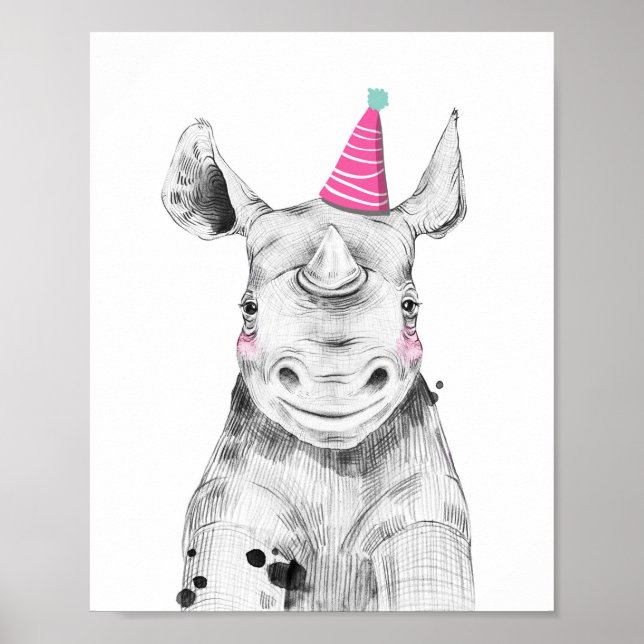 Poster Partido Rhino Wild Safari Animais de Aniversário (Frente)