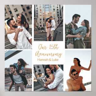 Poster Partido Romântico de Aniversário da Colagem de Fot