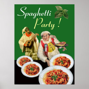 Pôster PARTIDO SPAGHETTI Chef italiano e Pulcinella Green