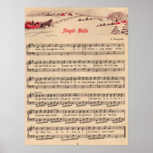 Poster Partitura de Natal Jingle Bells Vintage